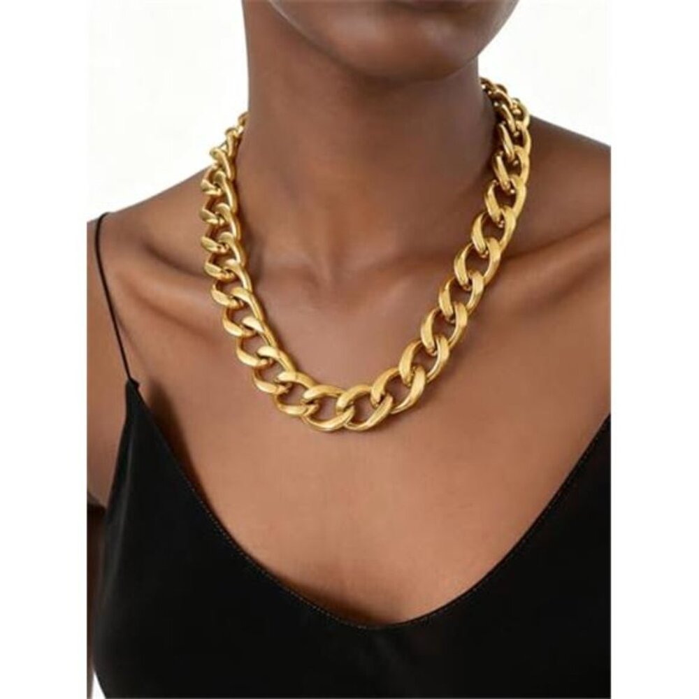 Women's Cuban Link Chain Stainless Steel Chunky Necklace - Picture 2 of 5